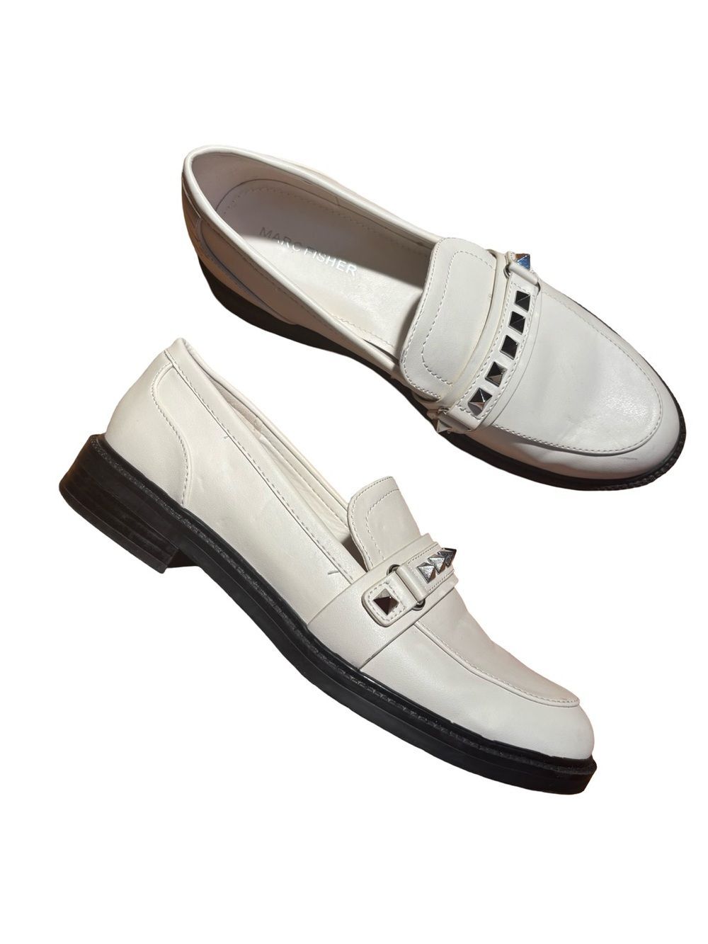 Marc Fisher Cancia White Faux Leather Studded Loafers - Size 7